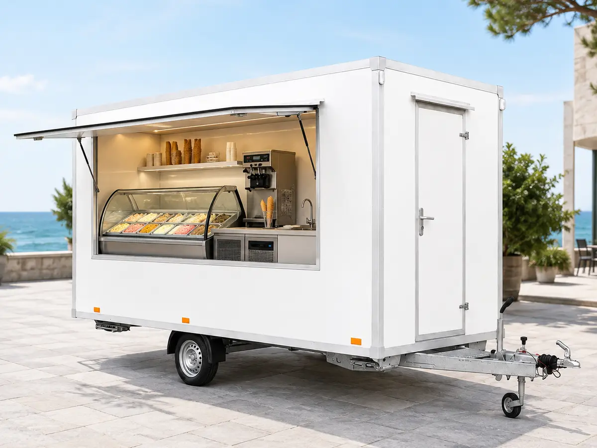 Ρυμουλκούμενη καντίνα για ice cream και dessert concept