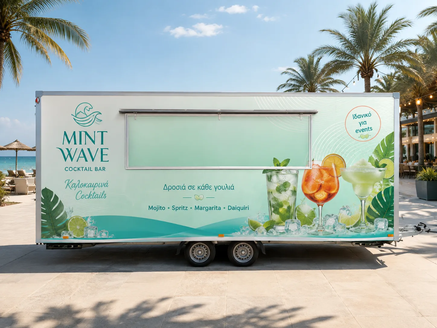 Sample food trailer wrap design for a cocktail bar